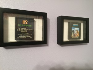 The displayed Atari 2600 cartridges.