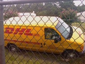 A DHL van runs into some problems...